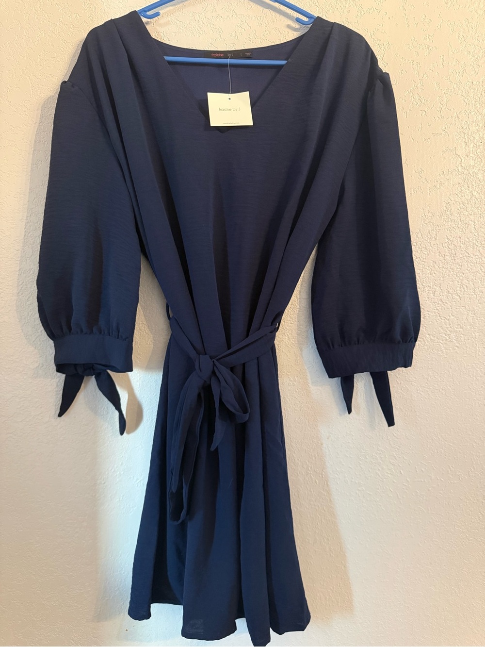 NWT Fraiche by J Navy Tie Front Wrap Mini Dress Size Large